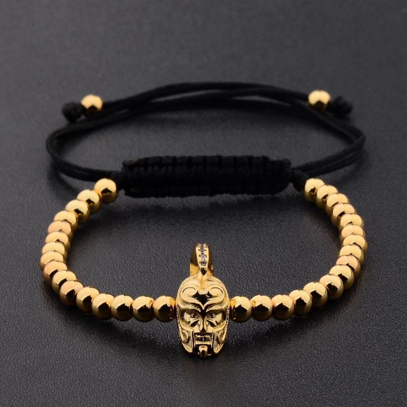

British Fashion Casual Bracelet Gold Color Silver Color Copper Beads Adjustable Bracelet Luxury Alloy Helmet Decoration 2020