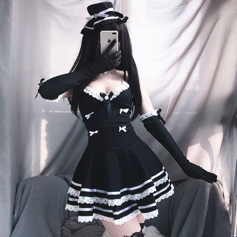 

Bras Sets Sexy European Erotic Lolita Cosplay Lingerie Costume Underwear Kawaii Mini Top Devil Roleplay Set Black Babydoll Bow For Women1