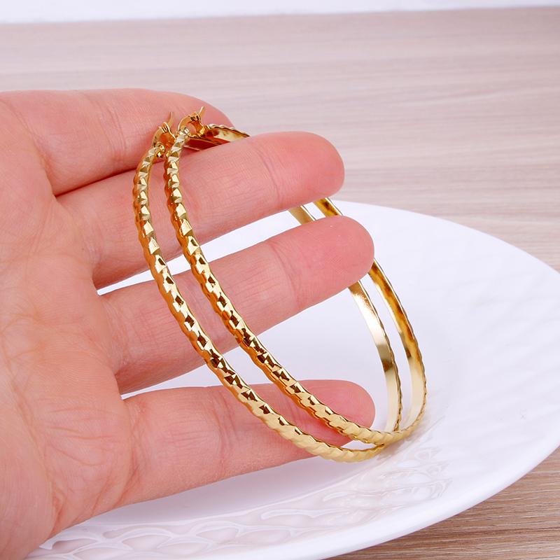 

Gold Color Stainless Steel Big Large Hoop Earring for Women 70mm Simple Ear Fashion Jewelry Party High Quality New 2021 E0165