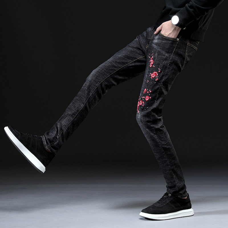 

2021 Random Spring Fashion Bored Slim Fit Men's Pants Elastic Mode Classic Denim Skinny Jeans GG5Y, Black