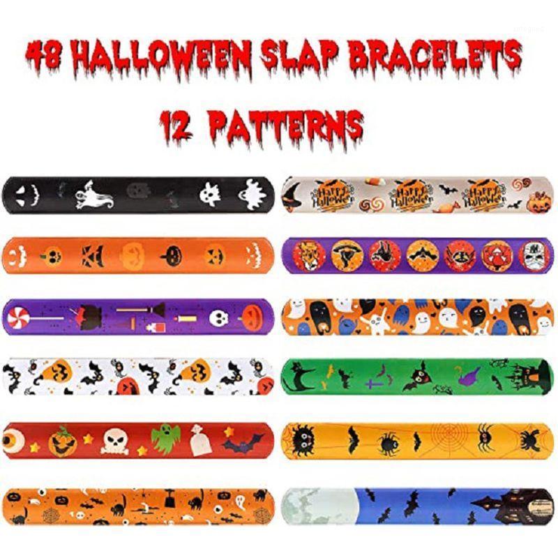 

Charm Bracelets 48Pcs Slap Party Favors With Colorful Halloween Print Design Retro Bands For Kids Adults Birthday Favors1