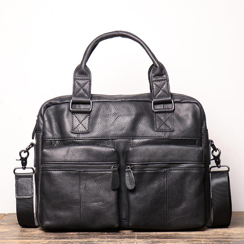 

Full Grain Leather Tote Briefcase For Mens Genuine Cowhide Leather 14 Inch Laptop Bag Big Capacity Shoulder Messenger Bag1, Black