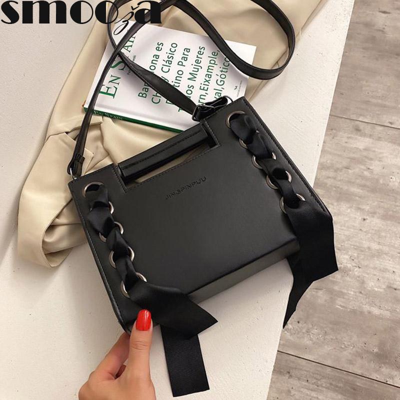

SMOOZA Female Shoulder Messenger Bags 2021 New Drawstring Portable Mini Square Handbags Fashion Large Capacity Pu Leather Bags, Black