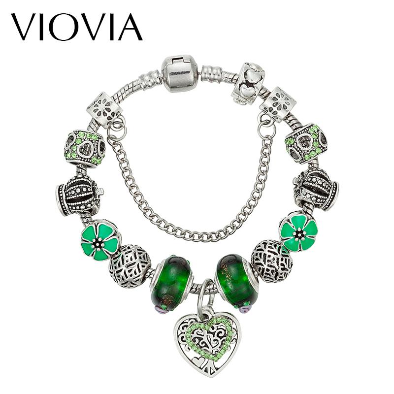 

VIOVIA Green Heart Beads Dropshipping Charm Bracelet for Women Fit Brand Bracelet Jewelry DIY Making Accessories Gift B16155