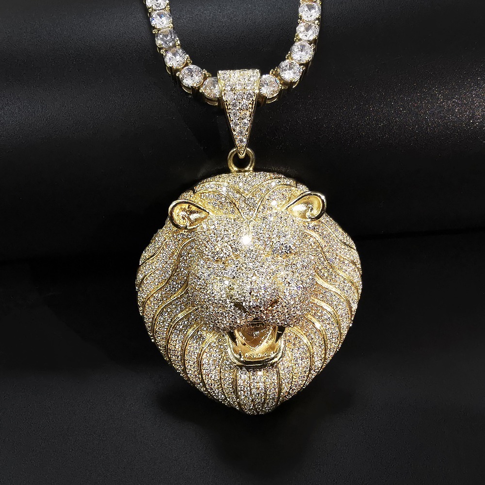 

Glue Iced Out Three Colors Micro Pave Cubic Zircon Lion's Head Pendant to Men Luxury Women Hip Hop Jewelry N4mm