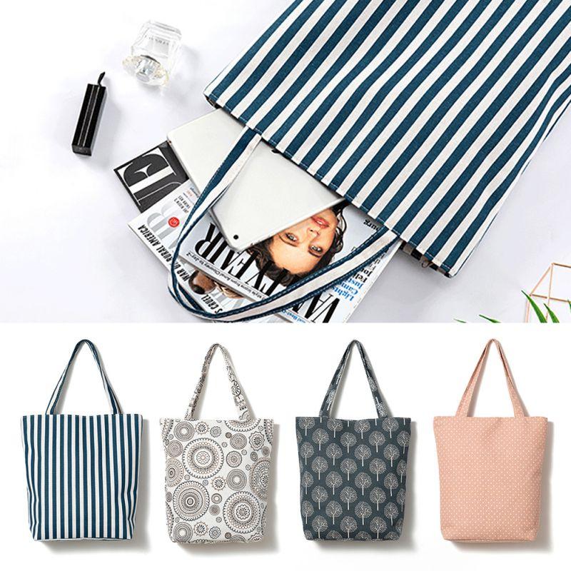 

INS Style Canvas Casual Lady Foldable Recycle Bag Eco Reusable Shopping Bag Fruit Vegetable Grocery Large Capacity