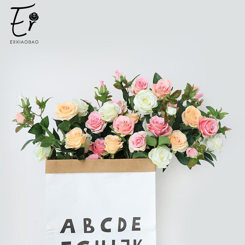 

Erxiaobao 92 cm 4 Heads Pink Champagne Fake Rose Artificial Flowers Silk Flower for Wedding Banquet Home Table Decoration, 04 white