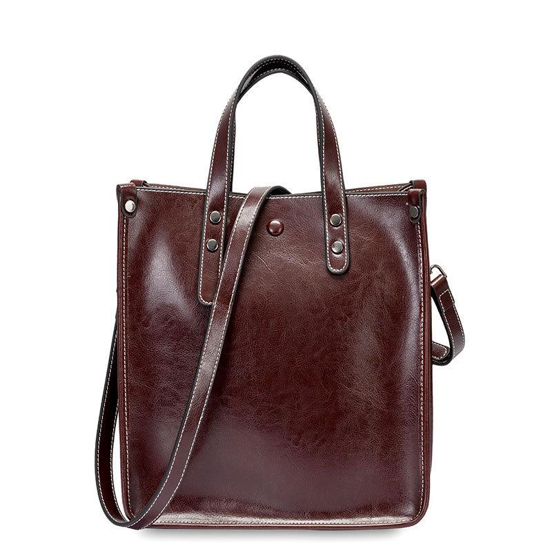 

Woman Tote Bag Vintage Brown Genuine Leather Handbag Retro Women Handbags Crossbody Messenger Bag For Lady Shoulder, Black