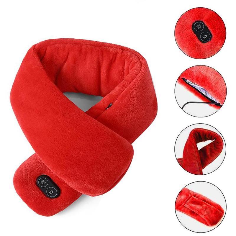 

Heating Scarf USB Data Cable Fleece Cosy Warm Scarf Shawl Heating Winter Blanket Camping Hunting Neckerchief Massage Outdo, Red