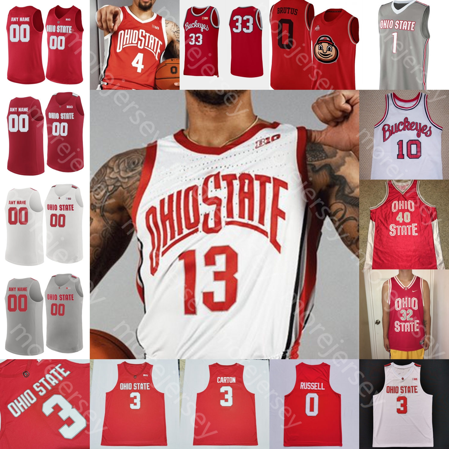 

Custom Ohio State Buckeyes Basketball Jersey NCAA College Brown III Zed Key Seth Towns Washington Jr. Jallow Sueing Ahrens Diallo Russell, Red iv