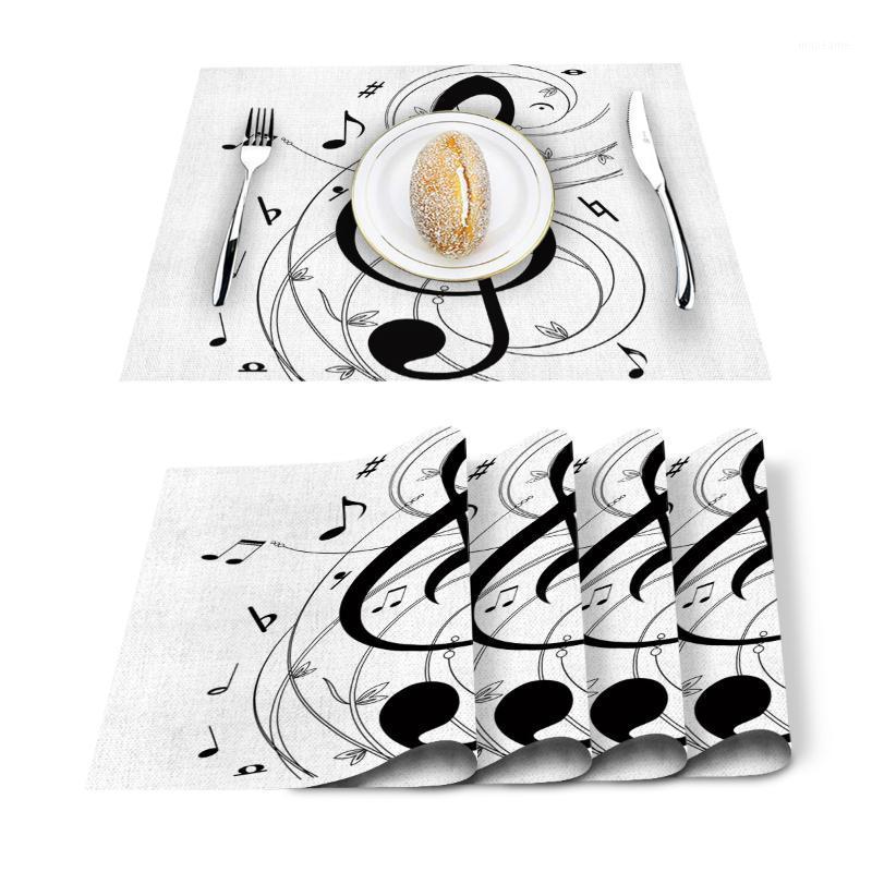 

4/6 Pcs Placemat Table Mat Music Symbol Black And White Art Printed For Tables Heat-insulation Linen Cotton Kitchen Dining Pads1