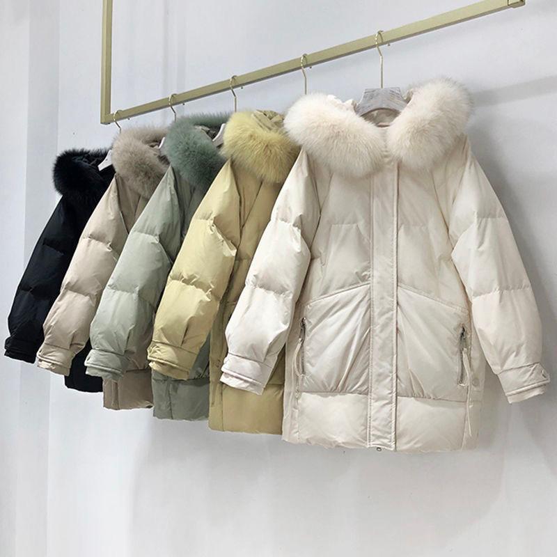 

Outerwear Winter Warm Hooded Fashion Fur collar Women' Down Jacket 2020 New Large size Solid color Women' Down jacket JK217, Beige