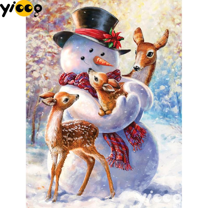 

Full Square/Round Drill 5D Diamond Painting Cross Stitch Snowman and Fawn Diamond embroidery mosaic Home Decor Gift AX0763