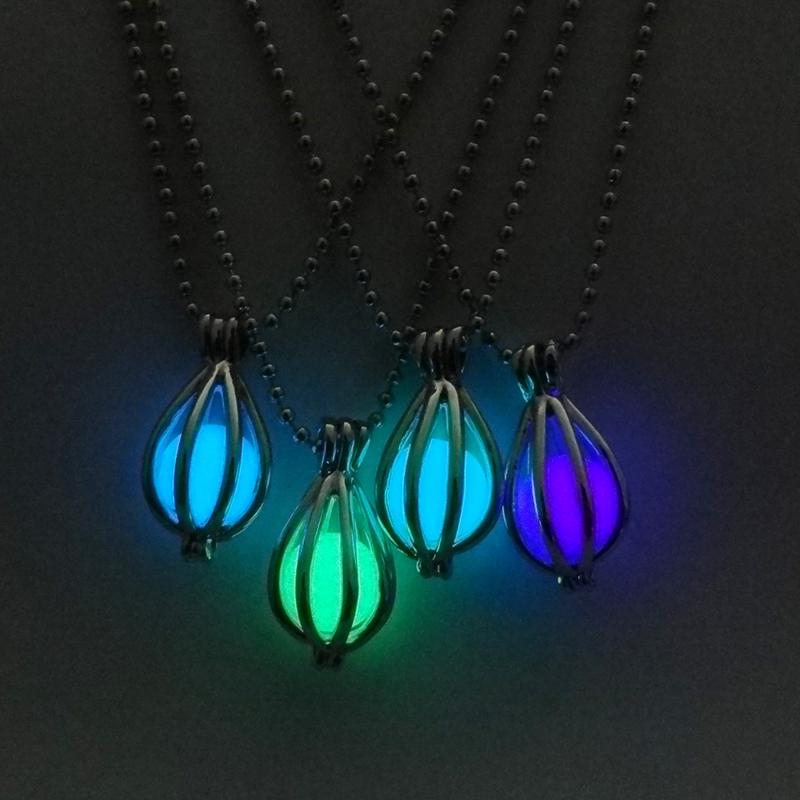 

Seanlov Vintage Fluorescent Luminous Necklace Silver Color Chain Glow In Dark Oval Pendant Necklace Women Jewelry Gifts