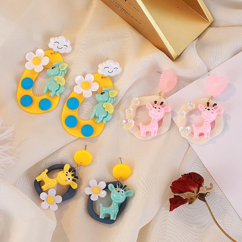 

Fashion Acrylic colorful animal deer duck flower girl Women earrings Party Accessory
