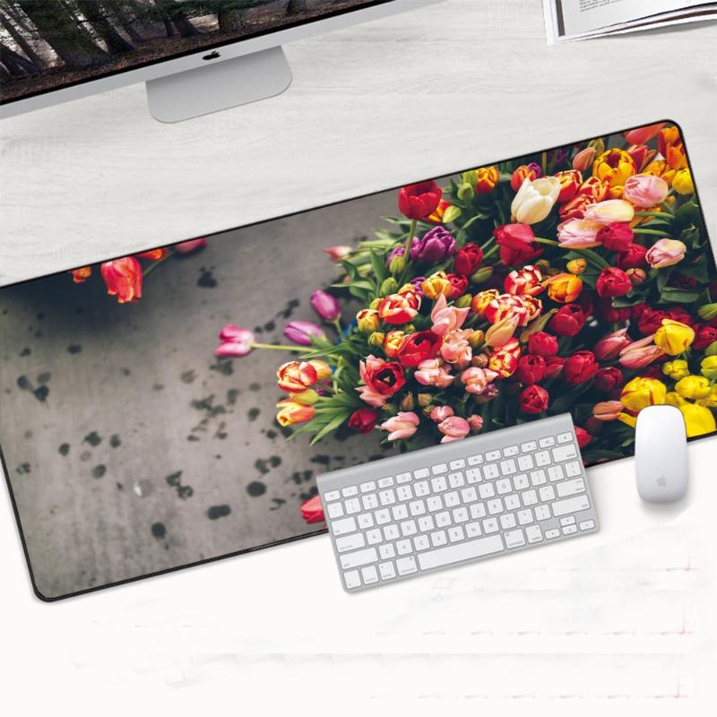 

Flower Large Locking Edge Mouse Pad Computer Gaming Mousepad Natural Rubber Anti-slip Table Desk Mat Keyboard for Christmas Gift