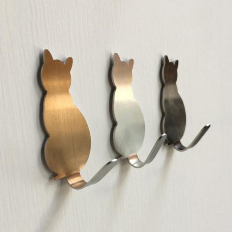 

2Pcs Cat-shaped Wall Mount Key Holder Stainless Steel Hanger Keys Hanger Home Decor Hooks