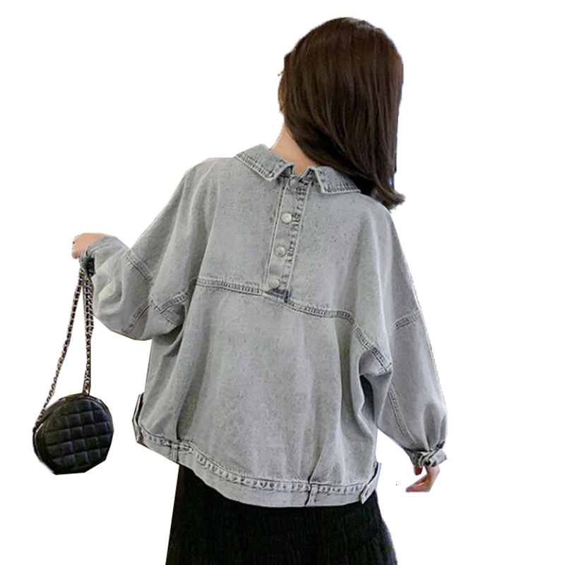 

2021 New Female Fashion Denim Jacket Spring Light Blue Brim Pants Short Blazer Outerwear Feminine Plus Size Motorcycle Clothes DX1U