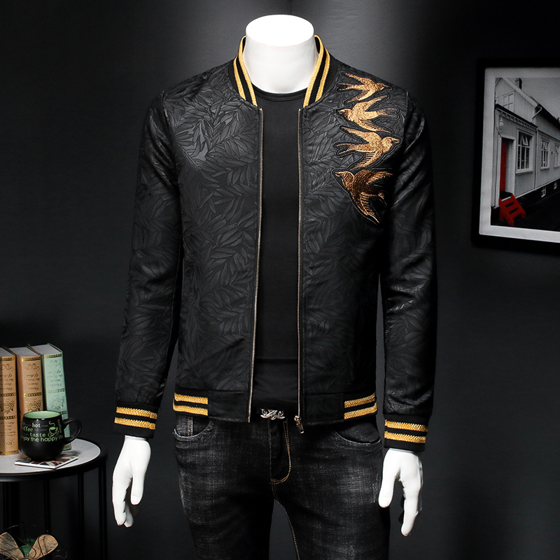 

Spring Gold Embroidered Male Thin Fashion Jacket 5xl Baseball Uniform Rc2d, Black.