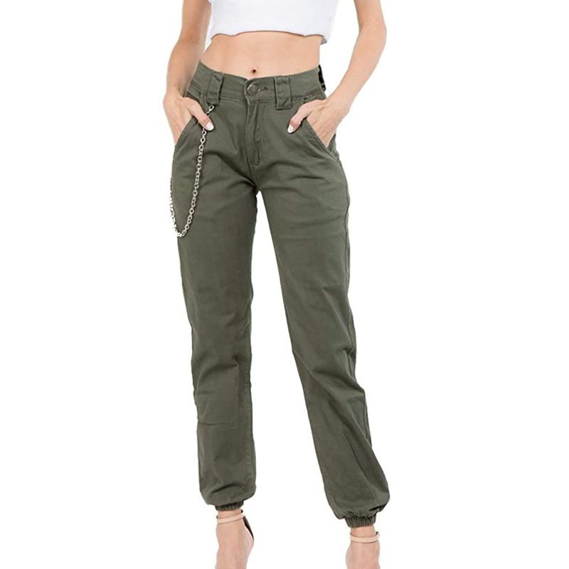

Fashion Women' Solid Colors High Waist Slim Fit Jogger Cargo Pants for With Matching Belt Casual Streetwear Trousers, Green