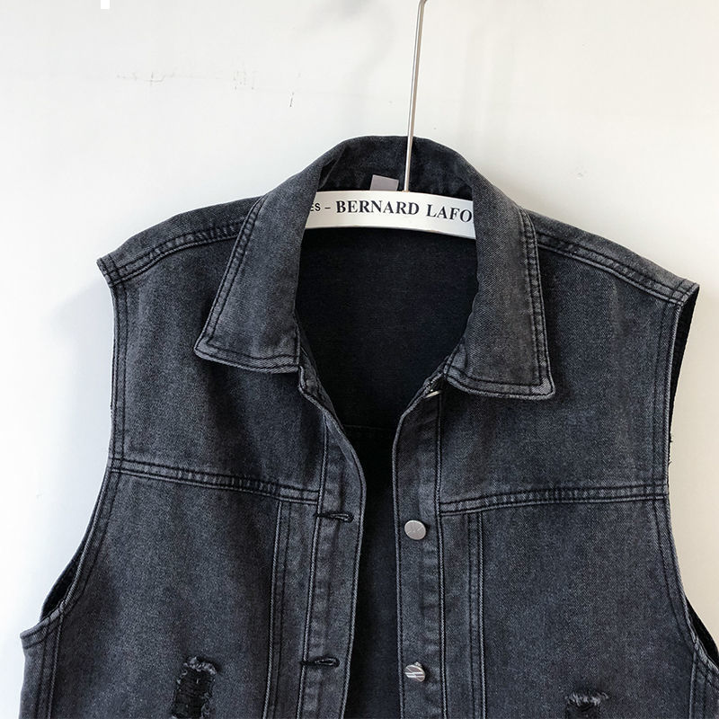 

2021 New nova moda primavera preto denim colete feminino casaco breasted collar roupas femininas y164 MZ9T, Heise