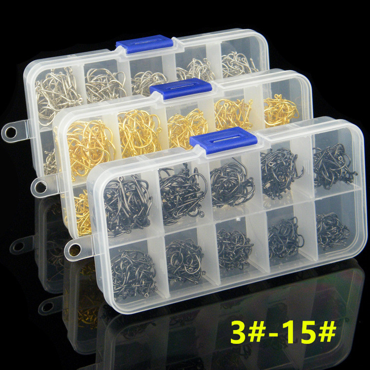 

500pcs/box Blue Buckle 10 Sizes Mixed 3#-15# ISE Hook High Carbon Steel Barbed Fishing Hooks Fishhooks Pesca Carp Fishing Tackle LL_329