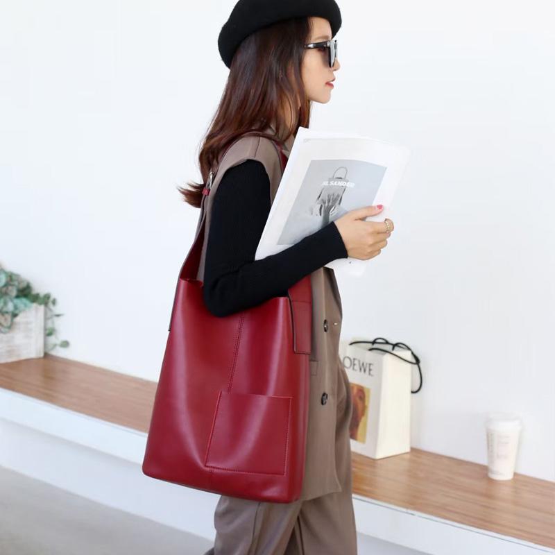 

San Maries Women Composite Shopping Bag Female Crossbody Shoulder Bags Soft Leather Totes Ladies Purses Bucket Handbags, Xw20349 black