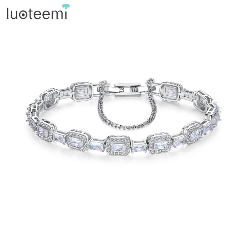 

LUOTEEMI Square Stone Tennis Bracelet Charm Cubic Zircon Bracelets Fashion Jewelry for Women Wedding Dating Christmas Gifts