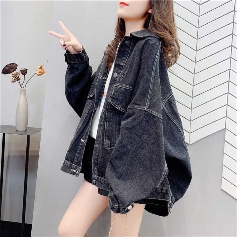 

Autumn Black Denim Jacket Women' Big Size and Loose Style 201210, Blue