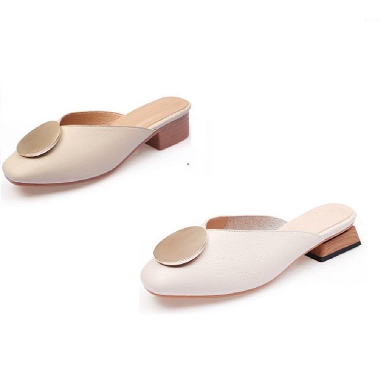 

My-Love 2020 New Design Women Summer Square Head Slippers Slip Flat Heel Casual Shoes British Buckle Slides Wooden Block Heels1