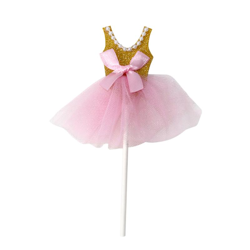 

5Pcs Glitter Tutus Dress Cake Toppers Ballerina Skirt Cupcake Picks for Girls Birthday Theme Party Decoration(Golden)