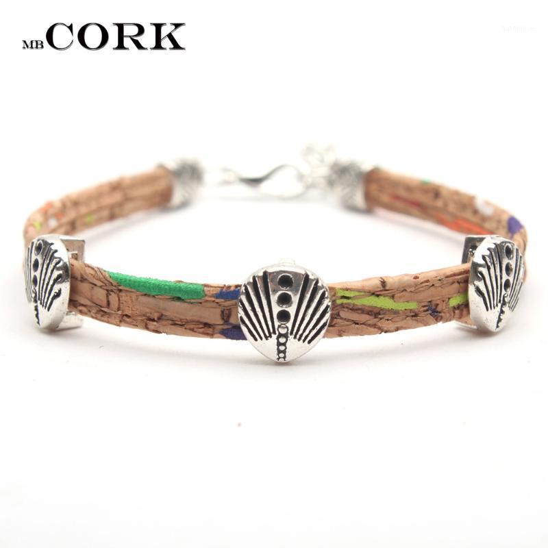 

Natural Cork handmade simple colorful cork with small shell bracelet vintage original wooden jewelry From PORTUGAL BR-2301