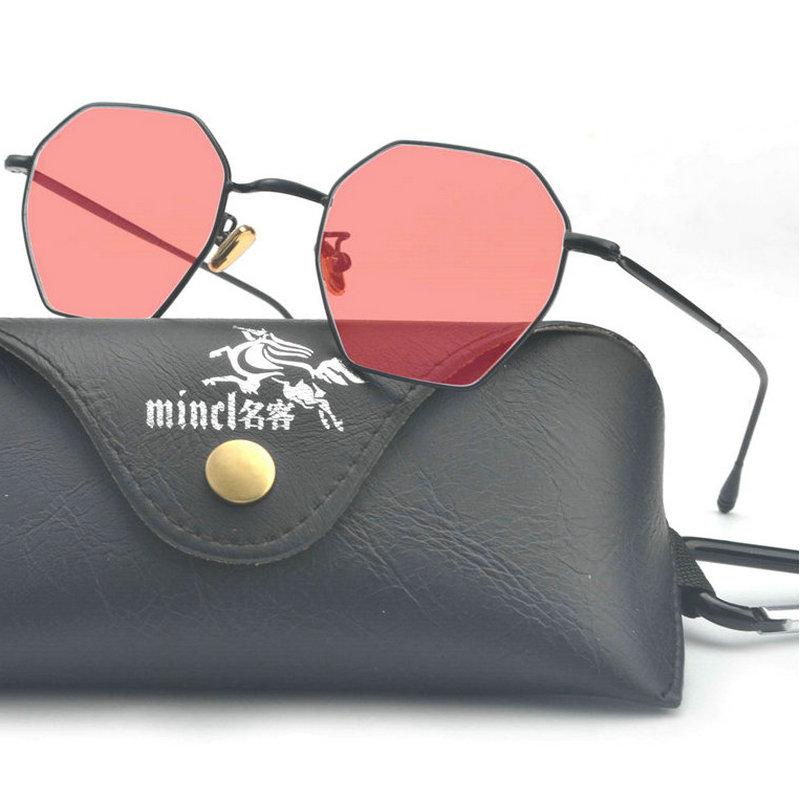 

MINCL/ Small frame polygon Clear lens Sunglasses Brand Designer Men vintage Sun Glasses Hexagon Metal Frame with box FML