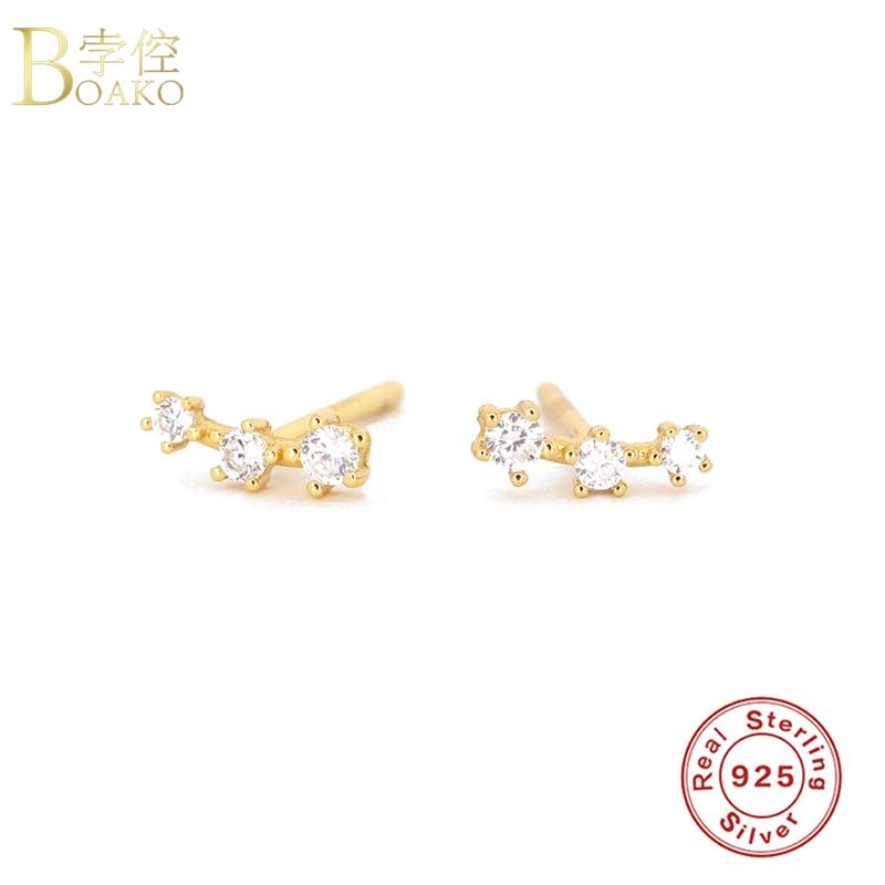 

BOAKO S925 Silver Earrings For Women 2021 Fine Jewelry CZ Pendiente Piercing Ohrringe Stud Earrings Brincos Aretes Party Gifts
