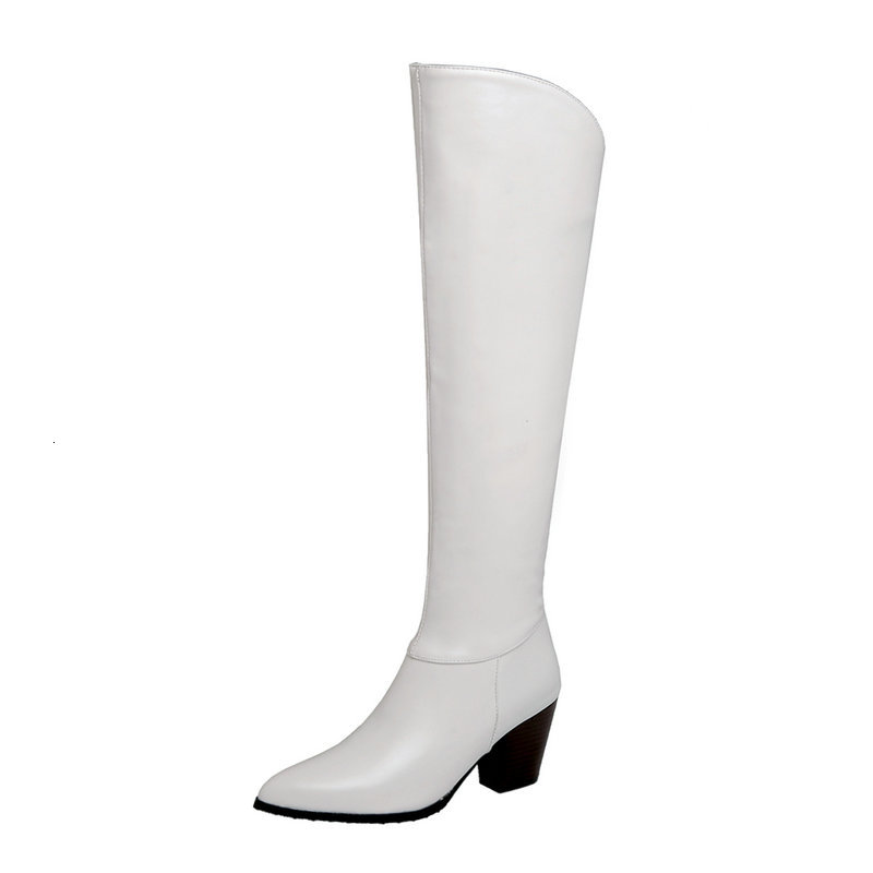 

2021 New Poined Toe Slim Ladies Boots Thick High Heels Knee Women Antumn Winter Party Basic Shoes Woman Large Size 34-43 Znp2, Black