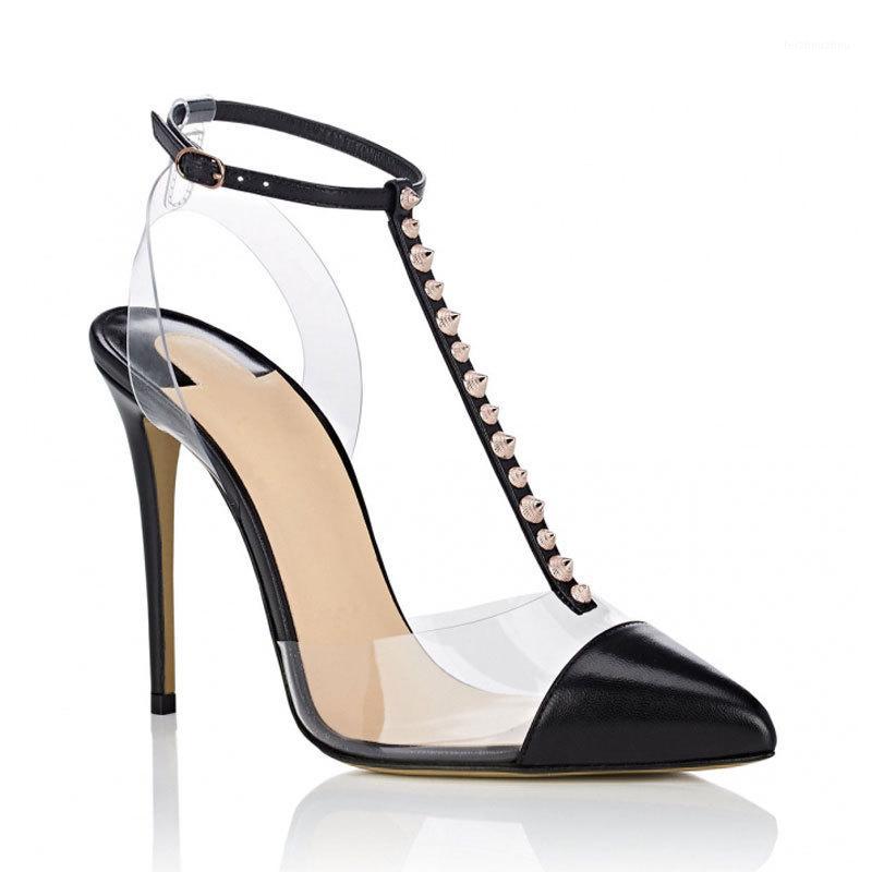 

Dream2020 Fashion High-heeled Rivet Thin-heeled Sandals Pointed Transparent Buckle Women's Shoes1, Black