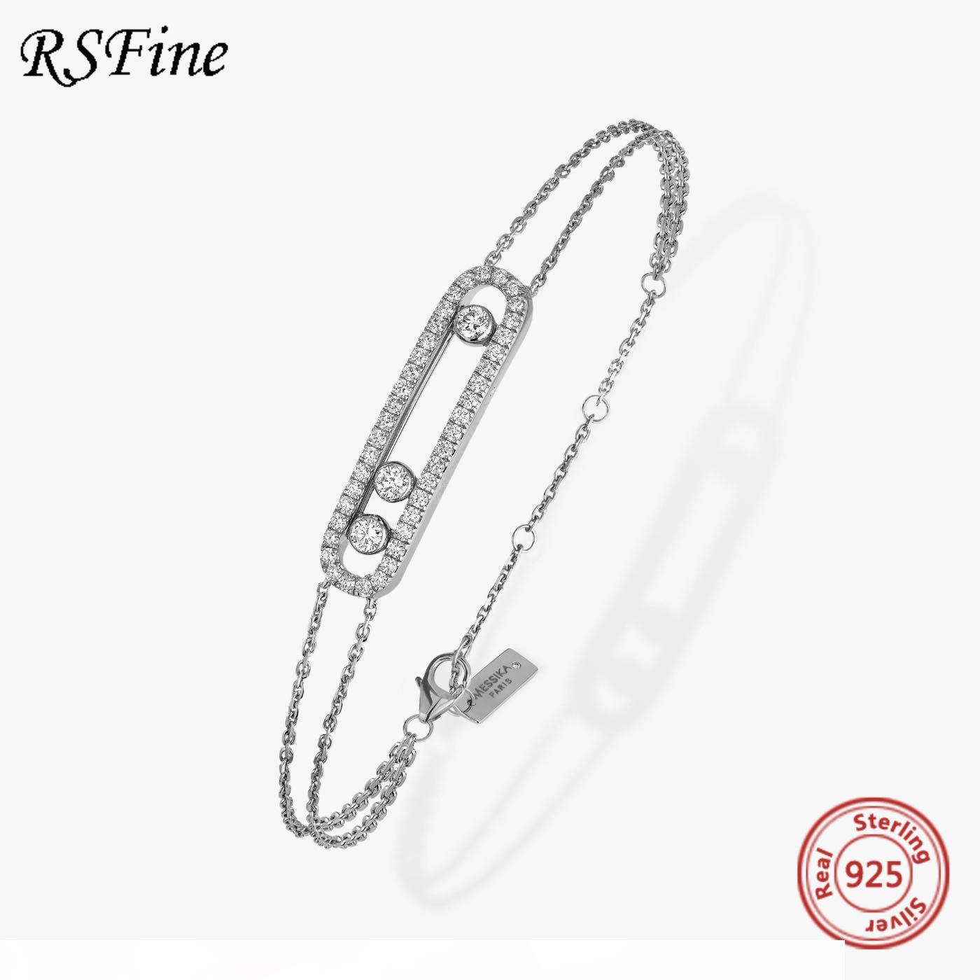 

France Real 925 Sterling Silver messika Bracelet With Three Moved Stone Clear CZ For mother Women Fine famous brand Jewelry 1028