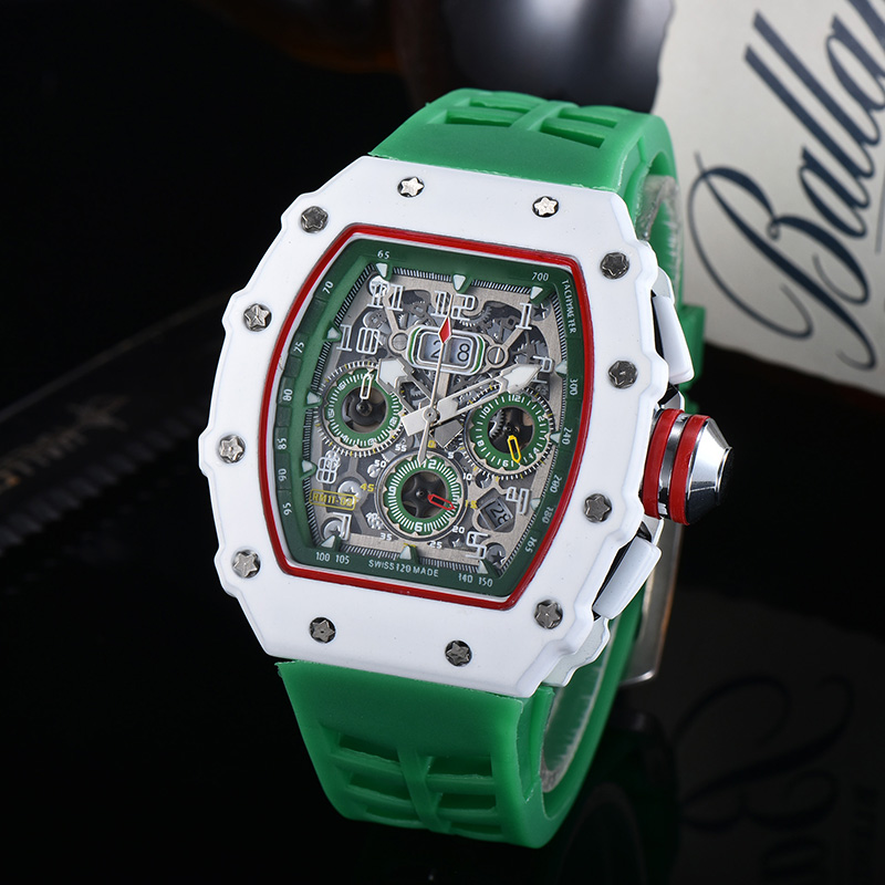 

Mens watches top quality candy rubber strap small dial work all functional chronograph quartz movement watch waterproof montre de luxe