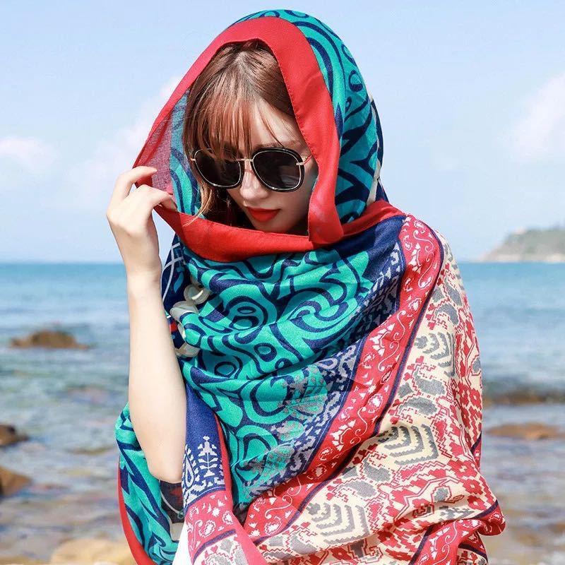 

Beach Towel Women 's Outdoor Sun-resistant Ultra Large Shawl Scarf Thin Seaside Windproof Gauze Kerchief Versatile