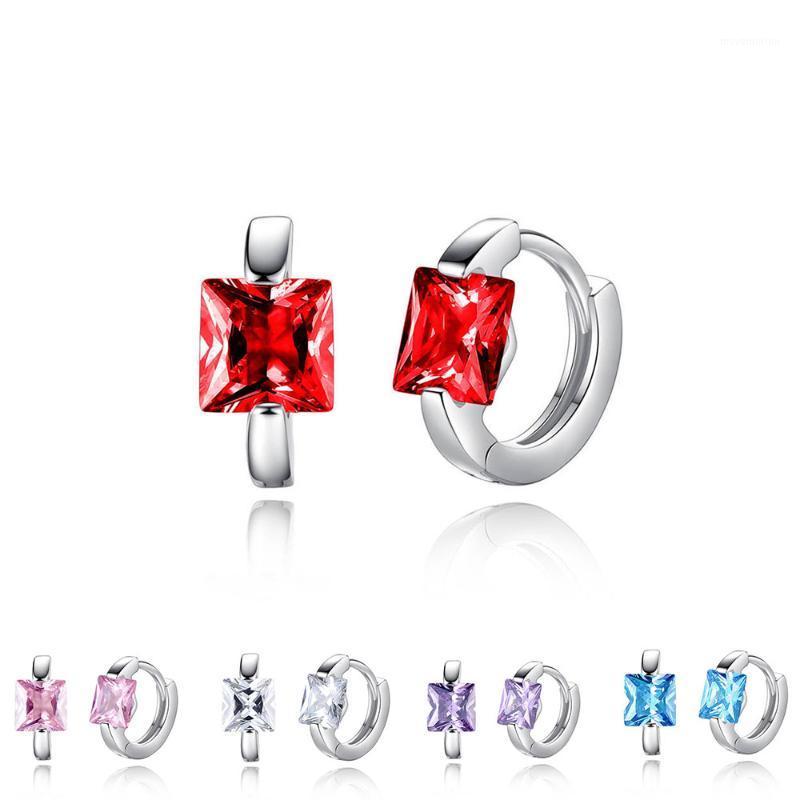 

Square Crystal Earrings Small Circle Red Blue Pink Color Stone Earrings For Women Females Engagement Daily Jewelry Accessory1