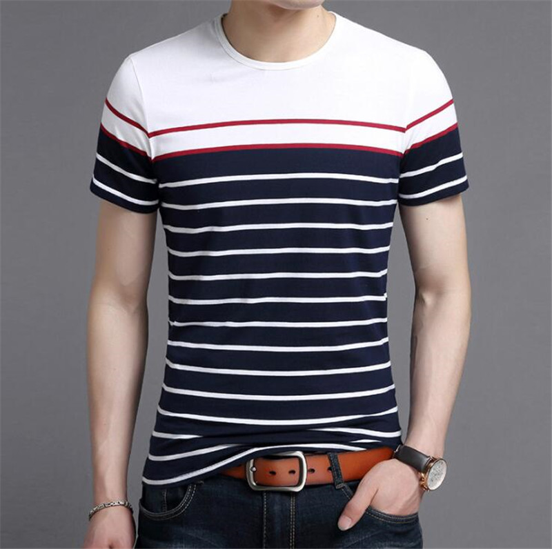 

Summer Mens Short Sleeve Tshirt Fashion Stripe New Male T-shirt Big Size 3XL 4XL Tops O-neck Jersey Camiseta, Navy