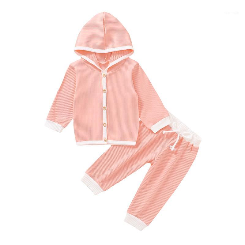 

2020 Kids Boys Girls Cotton Outfit Ribbed Long Sleeve Hooded Tops Pants Toddler Baby Boys Girls Clothes Set1, Light green