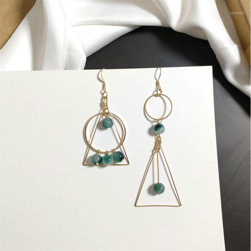 

Vintage Geometric Earrings Long Dangle Round Triangle Asymmetric Green Beads Party Engagement Women Fashion Jewelry EF41