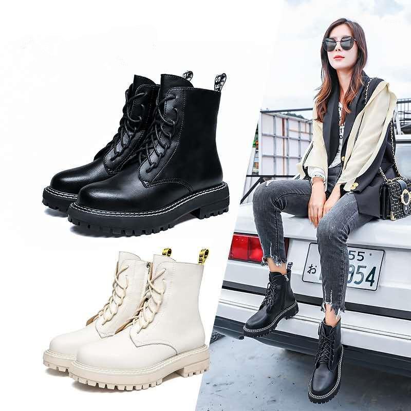 

Power power with boots women's autumn winter 2020 new versatile and handsome net red high top thick bottom motorcycle1, Beige added cotton