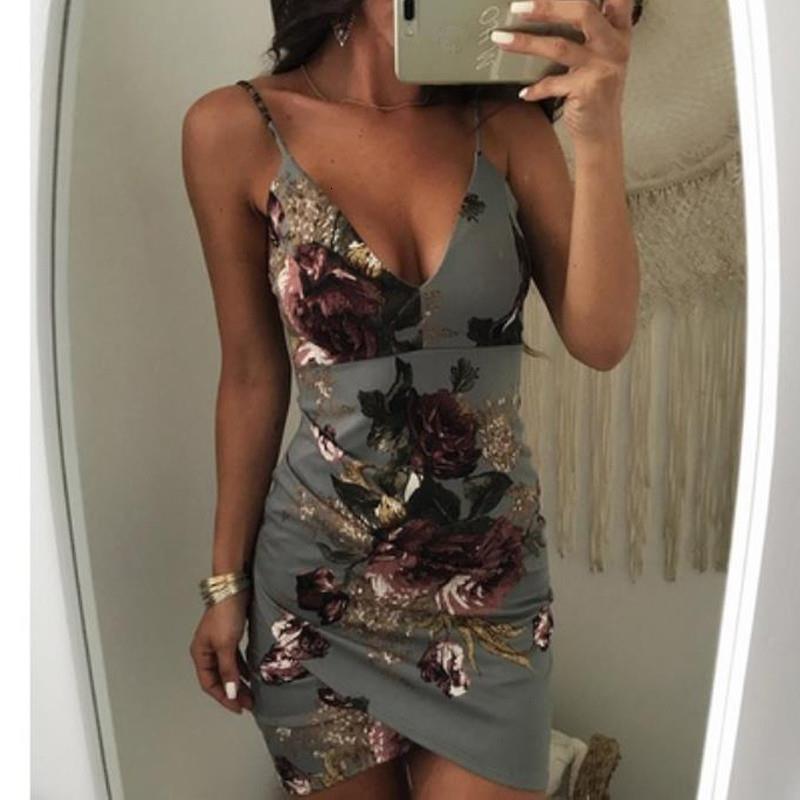 

new fashion women strappy backless v neck bodycon slim dress floral party cocktail clubwear mini dress casual summer dress, Black;gray