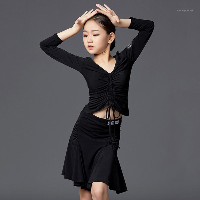 

Latin Dance Dress Girls Black Tops Skirts Rumba Cha Cha Samba Tango Dancing Costumes Children Latin Practice Clothes DN47091, As picture