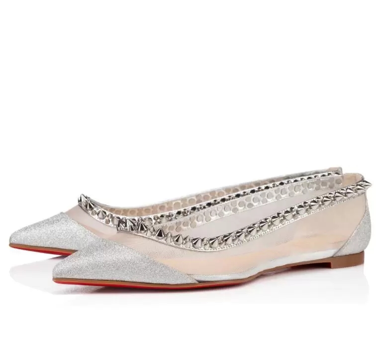 

Dress Shoes Designer Luxury Galativi Spikes Mesh Pointed Toe Ballet Flats Party Wedding Bridals Walking Shoes Elegant Women Ball