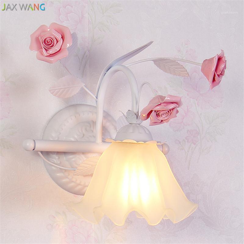 

JW Europe Style Creative Pink Flower Iron Wall Lamp Princess Rose Flower Wall Lights for Living Room Girl Bedroom Wedding Decor1