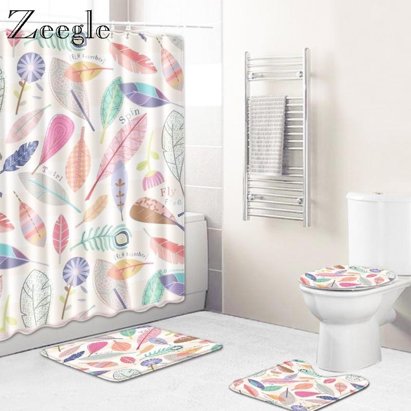 

Zeegle Washable Bath Shower Curtain Bathroom Mat Set Shower Room Doormat Anti-slip Toilet Foot Mat Waterproof Curtain