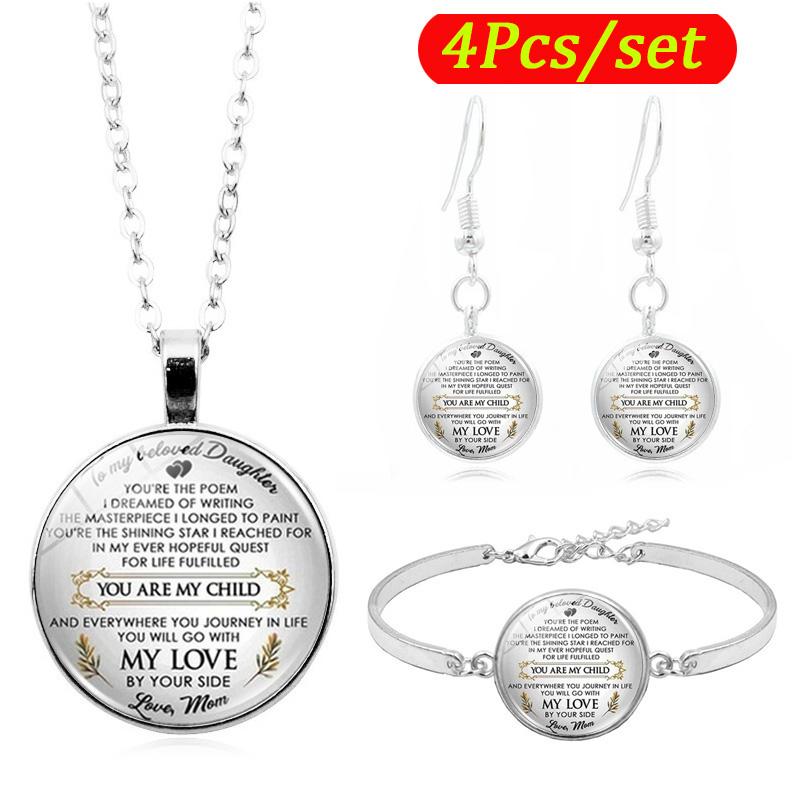 

You Are My Child, My Love Mom Glass Cabochon Fashion Women Jewelry Set Letter Necklace Bracelet Earring Jewelry Sets, As pic